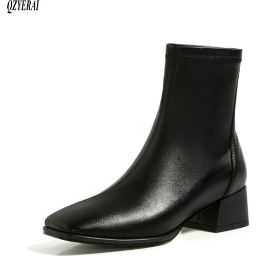 New winter 2020 Genuine leather Women boots European style Square head ankle Ankle boots are fashionable Size 34-43