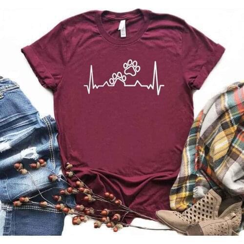 Dog cat Paw Heartbeat Print Women tshirt Cotton Casual Funny t shirt For Yong Lady Girl Top Tee 6 Colors Drop Ship NA-438
