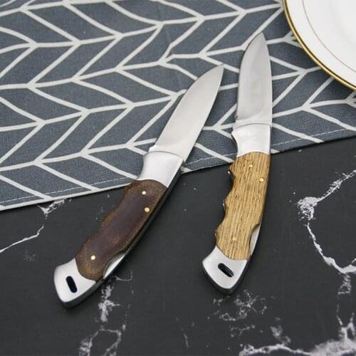 7.67'' Folding Knife Wooden Handle Pocket Knife Tactical Survival Tool Wood Handle Camping Outdoor Tool Stainless Steel Blade