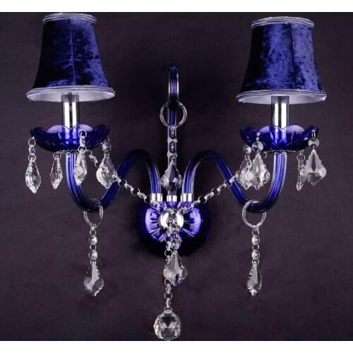 Modern Simple Clear Crystal Wall Light E14 Blue Glass Wall Sconces Living Room Bedroom Bedside Wall Lamp Lighting Fixtures WL293