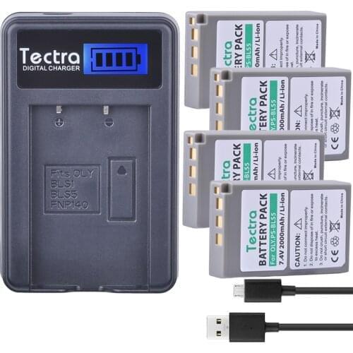 Tectra 4pcs PS-BLS5 BLS-50 PS BLS5 BLS50 Li-ion Battery+LCD USB Charger for Olympus PEN E-PL2 E-PL5 E-PL6 E-PL7 E-PM2 OM-D E-M10