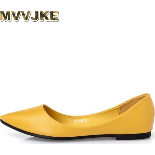MVVJKE Lady shoes loafers soft leather pointed toe heel dance slip-ons flats spring breathable yellow black grey plus size 41