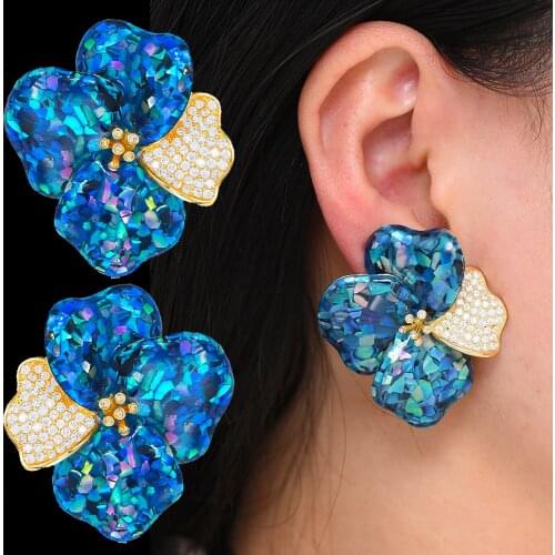 GODKI High Quality Luxury Opal Big Flower Earrings for Women Bridal Wedding Party Show Earrings for Womon Girl Daily Jewelry