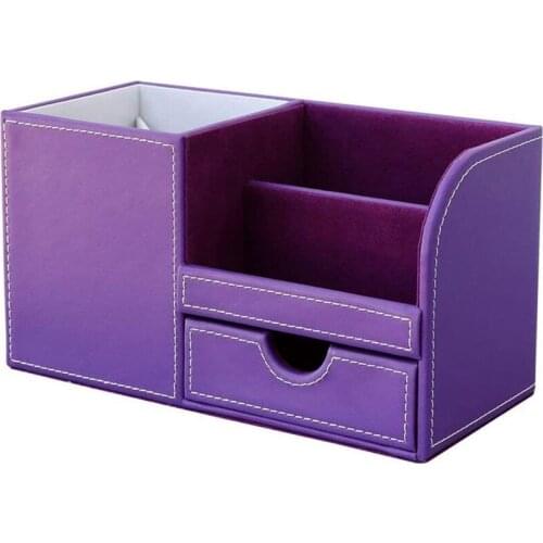 1PCS PU Leather Multi-Function Desk Stationery Organizer Storage Box Pen, Phone, Business Name Cards Remote Holder