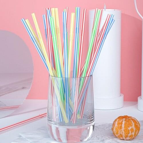 100 PCs 21cm Plastic Drinking Straws Long Multi-colored Striped Stretchable Rainbow Drinking Straws Bendy Straw Bar Accessories
