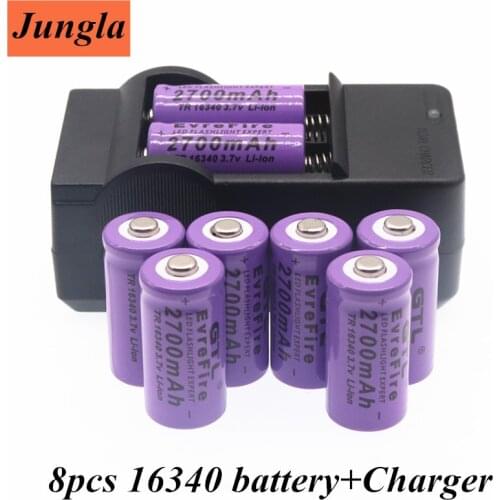 2021 New original 16340 Battery CR123A 16340 Battery 2700mAh 3.7V Li-ion Rechargeable Battery+16340Charger