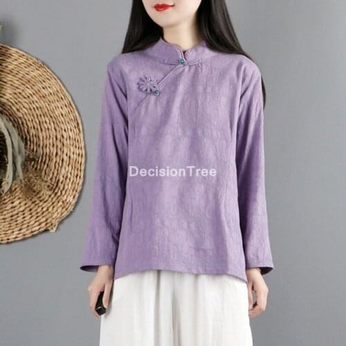 2021 womens ladies chinese national wind loose flower priny short sleeve traditional hanfu cotton linen blouse chinese top