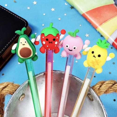 4Pcs/Set 0.5mm Black Ink Gel Pen Kawaii Fruit Avocado Neutral Penfor Student Writing Tool Office School Supplies Stationery Gift