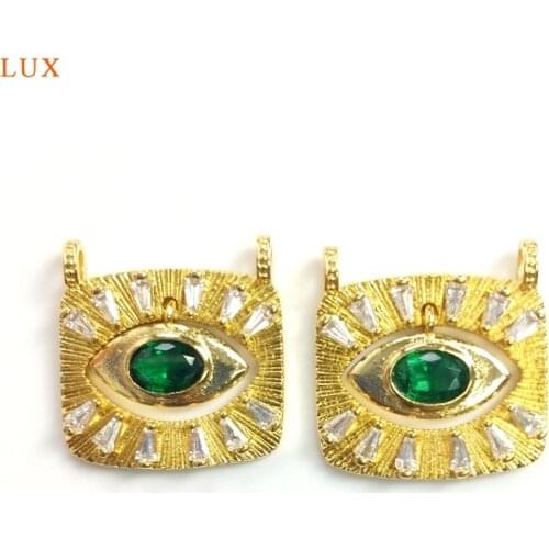 5pcs CZ Micro Pave Green Evil Eye Pendant Square Shape Green Evil Eye Pendant Finding Necklace For Women Bracelet Charm Jewelry