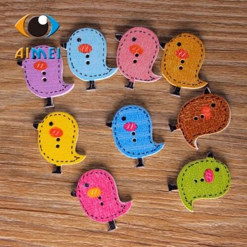 50Pcs/Lot Painting Birds Shape Wooden Painting Buttons For Children Clothes Sewing Buttons For Gift Wood Decoration Needlework