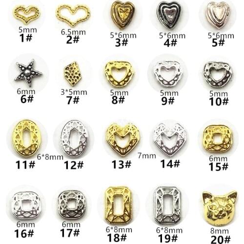 50pcs/pack Japan Metal 3D Nail art Decorations Kawaii Heart Star Rcetangle Nail Parts Nail Accessories DIY Alloy Nail Supplies