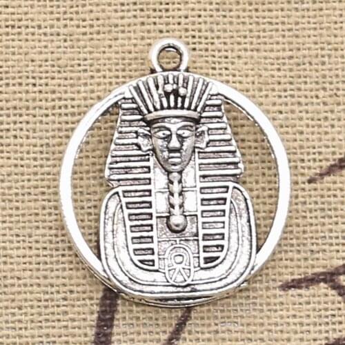 8pcs Charms Egyptian King Tut Tutankhamen 26x23mm Antique Silver Color Pendants Making DIY Handmade Tibetan Silver Color Jewelry