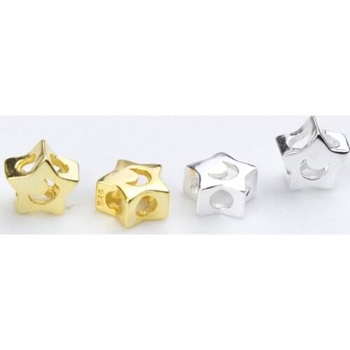 925 Sterling Silver Stereo Star Shape Loose Charm Beads Fine Necklace Bralcets Silver Space Beads DIY Jewelry Making Findings