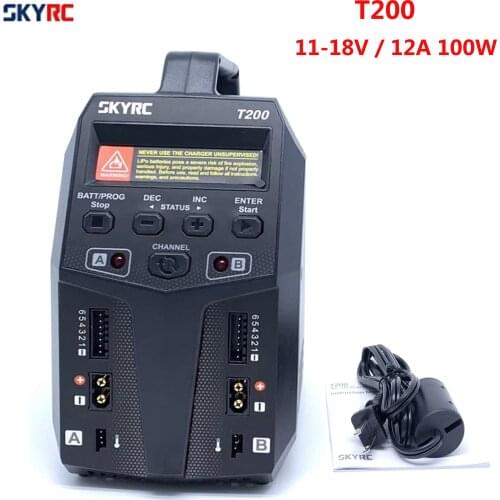SKYRC T200 Balance Charger 12A 100W Dual XT60 Plug 10W Discharger for LiHV LiPo Li-ion LiFe NiMH NiCD Pb Battery AGM Cold Modes