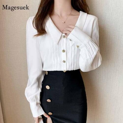 Blusas Ropa De Mujer Lapel Solid Delicate Button Office Lady OL Fashion White Blouse Women Shirts Autumn Long Sleeve Shirt 10576
