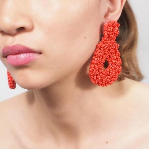 MANILAI Bohemian Resin Beads Dangle Earrings Handmade Charm Statement Big Drop Earrings For Women Ethnic Jewelry Hot sale