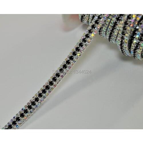 10 Yards 3 Lines Close Wholesale Black Jet Rhinestone Trim Chain For Shoes Apparel