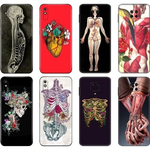 Black tpu Case For Xiaomi Redmi 7A 8 8A 9 9A 9C Case Redmi Note 8T 8 Pro T Note 9 9S 9 Pro Case human anatomy design
