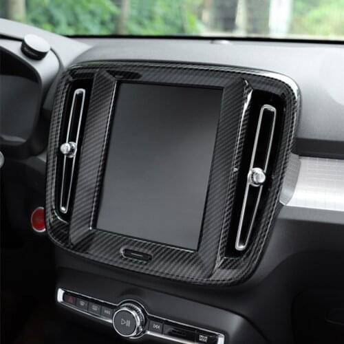 Car Center Console Navigation Frame Decoration Sticker Trim For Volvo XC40 2019 Carbon Fiber Color Volume Knob Modified Decals