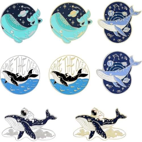 Creative Cartoon Animal Alloy Enamel Brooch Personality Cute Whale Astronaut Planet Simple Brooch Badge Childrens Holiday Gift