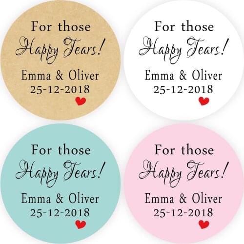 DouxArt 100 Pieces Personalized For those Happy Tears Wedding Favors Stickers, 4cm Wedding Communion Decoration Labels Seals