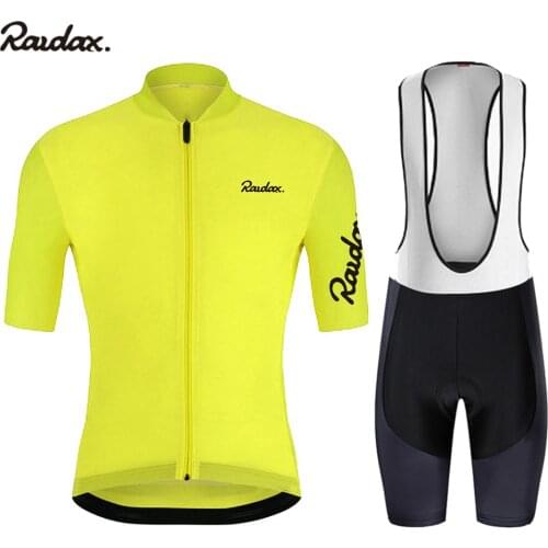 Fluorescent Yellow Cycling Jersey 2021 Pro Team Raudax Cycling Set Racing Bicycle Clothing Breathable Bike Clothes Sportwears