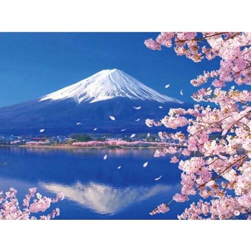5D Diamond Painting Beautiful Japan Fujisan Scenery Round Drill Embroidery Full Square Drill Mosaic Seaside House Decoration