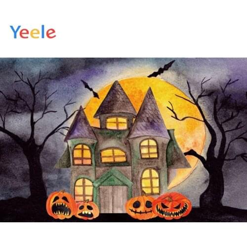 Halloween Backdrop Pumpkin Lantern Castle Moon Tree Branch Baby Photography Backdrops Photographic Background For Photo Studio