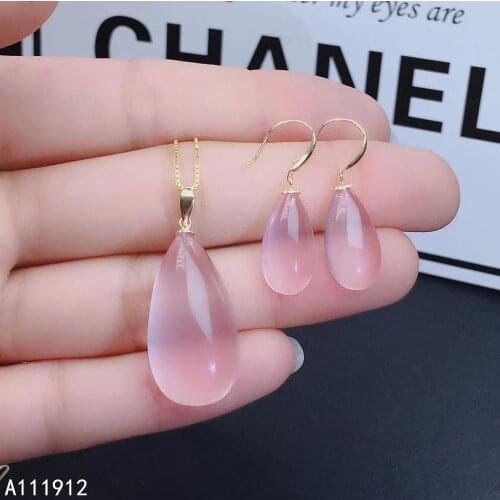 KJJEAXCMY fine jewelry natural Rose Quartz 18K Gold women pendant necklace earrings set support test classic