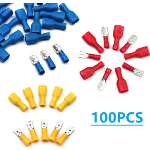 100PCS Spade Terminal Insulated Female&Male Crimp Terminals Wire Butt Connector Electrical Wire Cable Connectors Assorted Kit