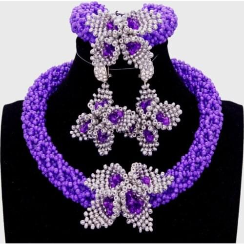 Dudo Romantic Necklace Set Bridal Purple Flowers African Beads Jewelry Set Nigerian Choker Jewellery Set Bridal 2018