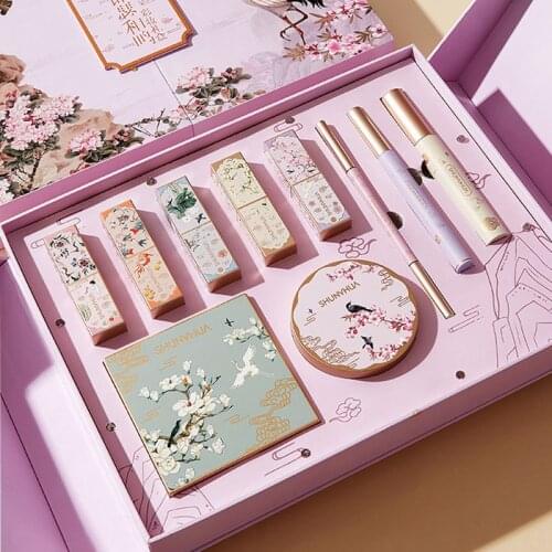 Beauty Cosmetics 10Pc Chinese Style Makeup Set Music Gift Box Mushroom Cushion BB Cream Velvet Matte Lipstick Eyeshadow Kit