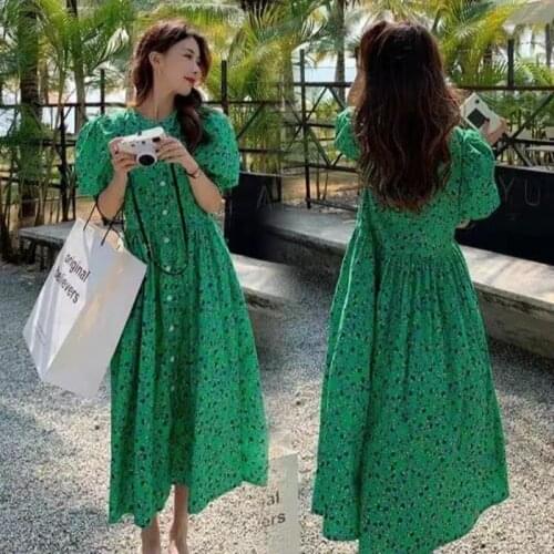 2021 Summer Casual Vestidos Ladies Dresses Short Sleeve Loose Print Women Clothes Plus Size 4xl Green Women Dress