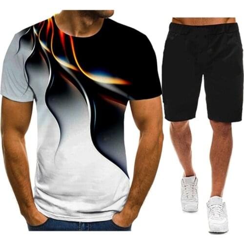 2021 Summer Mens Splash Ink Printing Quick-Drying Sports 2-Piece Short-Sleeved T-Shirt + Sports Shorts Suit Casual Sportswear
