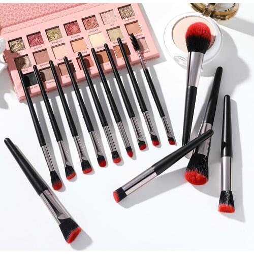 BANFI 14pcs Black Red Hair Wooden Handle Cosmetic Brush with Case Bag Professional Custom Private Label Makeup Brushes Set Tools