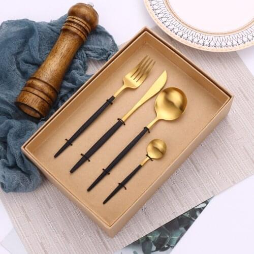 Black Gold Stainless Steel Cutlery Set 16 Piece Tableware Forks Knives Spoons Set Travel Set Cutlery for Wedding Gift Dinnerware