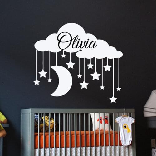 Wall Decal Personalized Name Clouds With Star Moon Wall Sticker Bedroom Girls Room Interior Design Removable Wall Decor WW-37