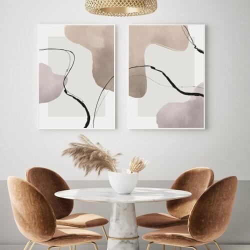 Boho Watercolor Organic Shapes Line Art Wall Art Prints Canvas Painting Printed Posters and Pictures for Living Room Home Decor