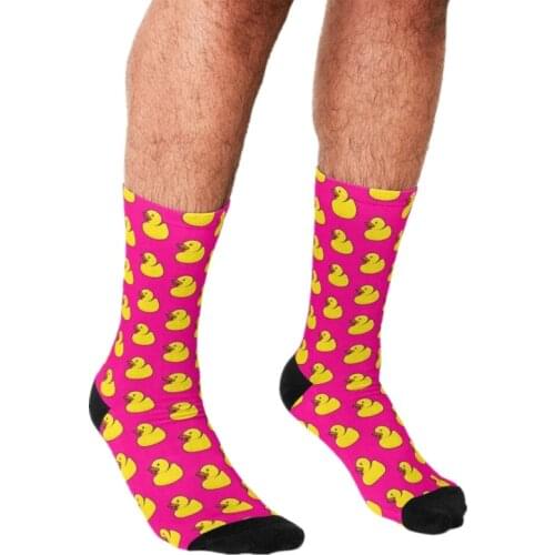 Mens socks Funny Rubber Duck in Hot Pink Socks Men harajuku Happy hip hop Novelty cute boys Crew Casual Crazy Socks for men