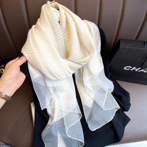 New Silk Scarf Women Soft Long Autumn Winter Scarves Silver Strips Shawls And Wraps High Quality Foulard Pashmina Hijab
