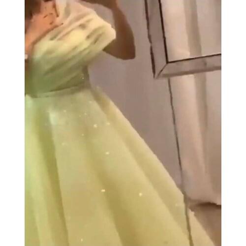 New Arrival Pale Yellow One Shoulder Beaded Sequins and Stones Ball Gown Floor Length Prom Dresses
