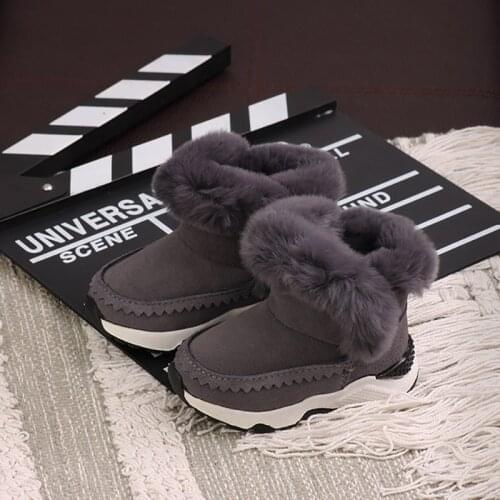 Dolakids New winter warm baby snow boots childrens leather boots rabbit hair and lint cotton for boys and girls for 1-16 years