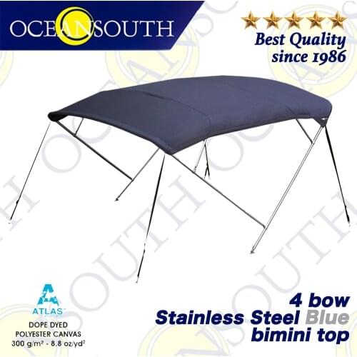 Oceansouth Stainless Steel 4 Bow Bimini 25mm 316 Tube Heavy-Duty Boat-cover Top Canopy Water Sun proof UV Protection Blue