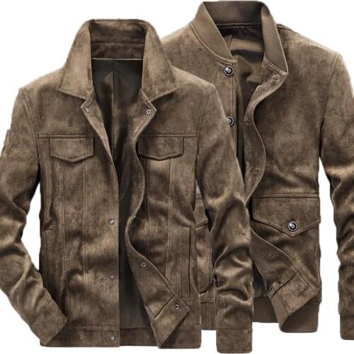 Autumn Men Vintage Leather Suede Jacket Coat Mens Bomber Jackets Male Jacket Suede Leather Jacket Flight Coats Motorcycle Outfit