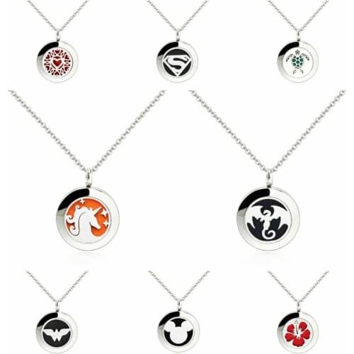 20mm Unicorn dinosaur turtle starfish locket Perfume necklace diffuser locket Stainless Steel with chain 10pad Fashion jewelry