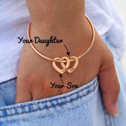 Personalized Herat Shape Bracelets Stainless Steel Design Your Loved Name Family Bracelet Gift For Her