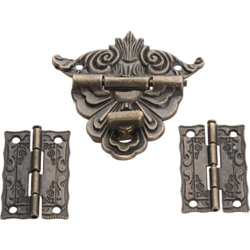 2Pcs Antique Bronze Cabinet Hinges with Jewelry Wooden Box Toggle Hasp Latch Clasp Vintage Hardware Set Furniture Accessories