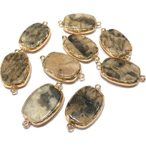 Natural stone pendant fashion Elliptical shape Double hole connector for Jewelry Making DIY Necklace Accessories Size 20x35mm