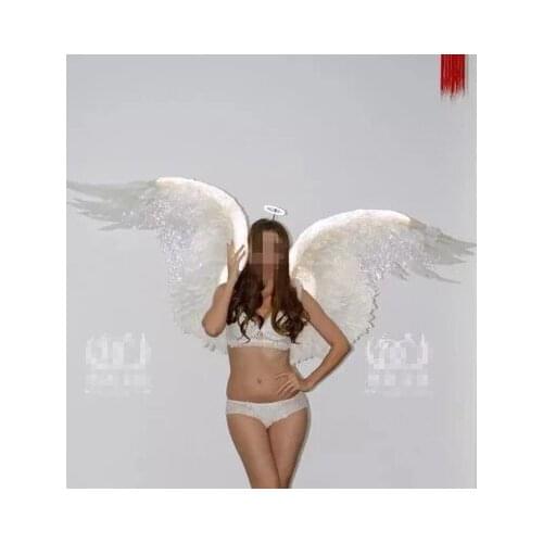 Wedding shooting props Cosplay photography black costume Angel demon wing White feather angel wings for Fashion show Displays