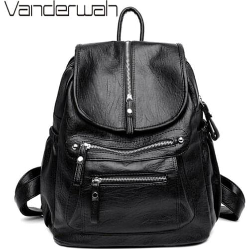 2-Layer Pockets Large Capacity Women Backpack High Quality PU Leather Vintage School Backpacks Female Shoulder Bags For Girls